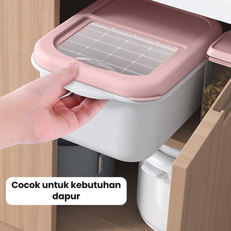 Tempat Beras Kotak Penyimpanan Kacang Tepung Makanan Rice Box Storage Bisa Didorong dengan Roda 5kg, 7,5kg &amp; 10kg