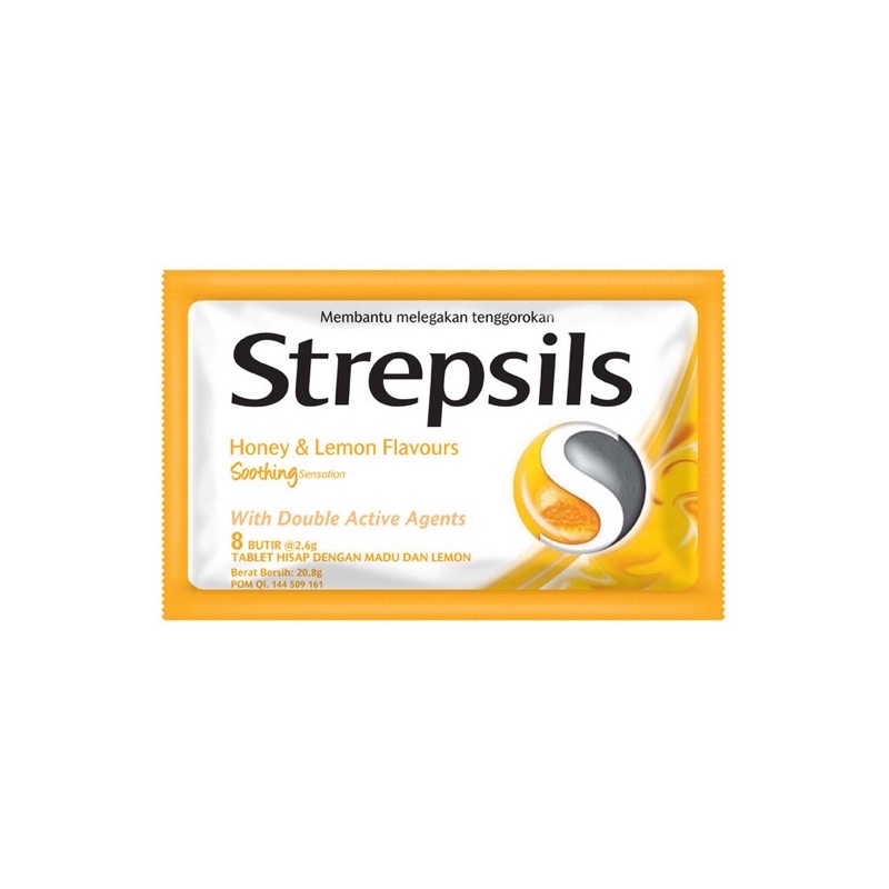 

permen strepsils rasa lemon 1 strip / 8 butir / pelega tenggorokan