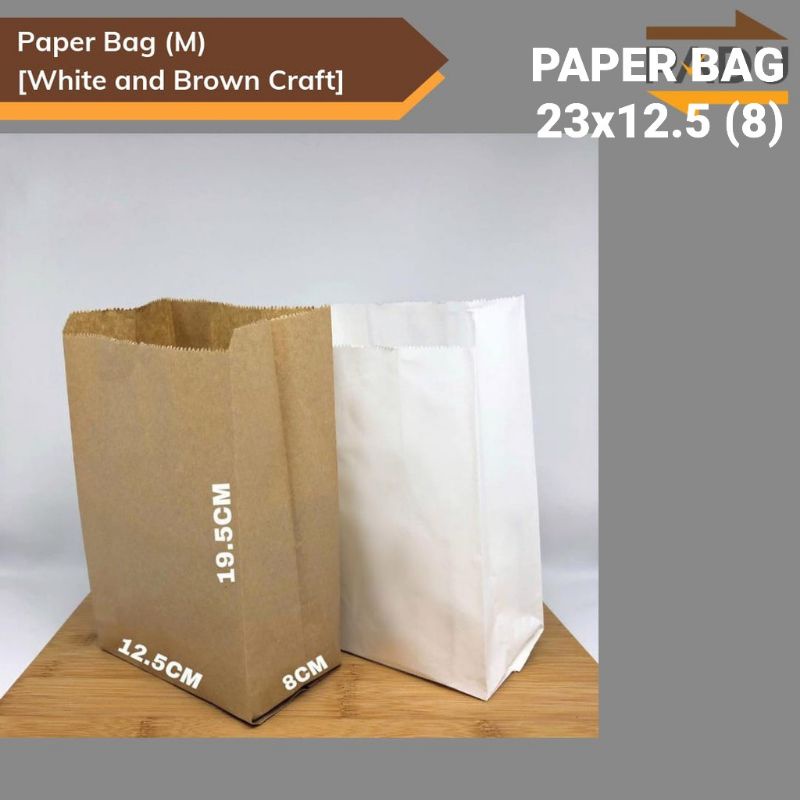 

PAPER BAG UKURAN 23X12.5 PUTIH / 13X8X25 COKLAT (100pcs / pak)