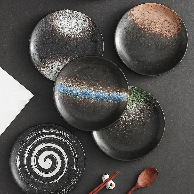 Piring Keramik Jepang Round Shallow Plate - BLACK Series