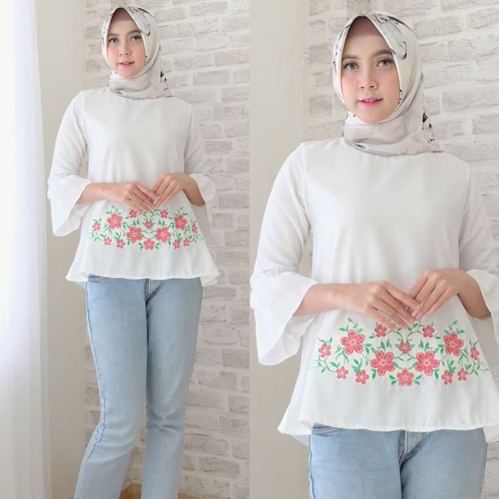 Baju Wanita BL  [surya blouse white NI] Blouse Wanita Twiscone Putih BM Baju Kekinian SL