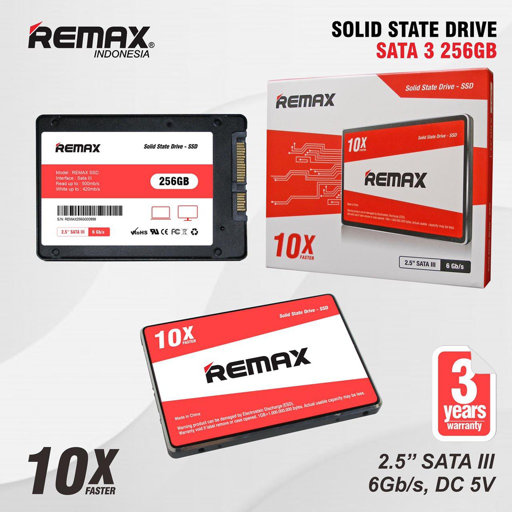 SSD 256GB REMAX SATA 3 ORIGINAL 100% GARANSI RESMI 3 TAHUN