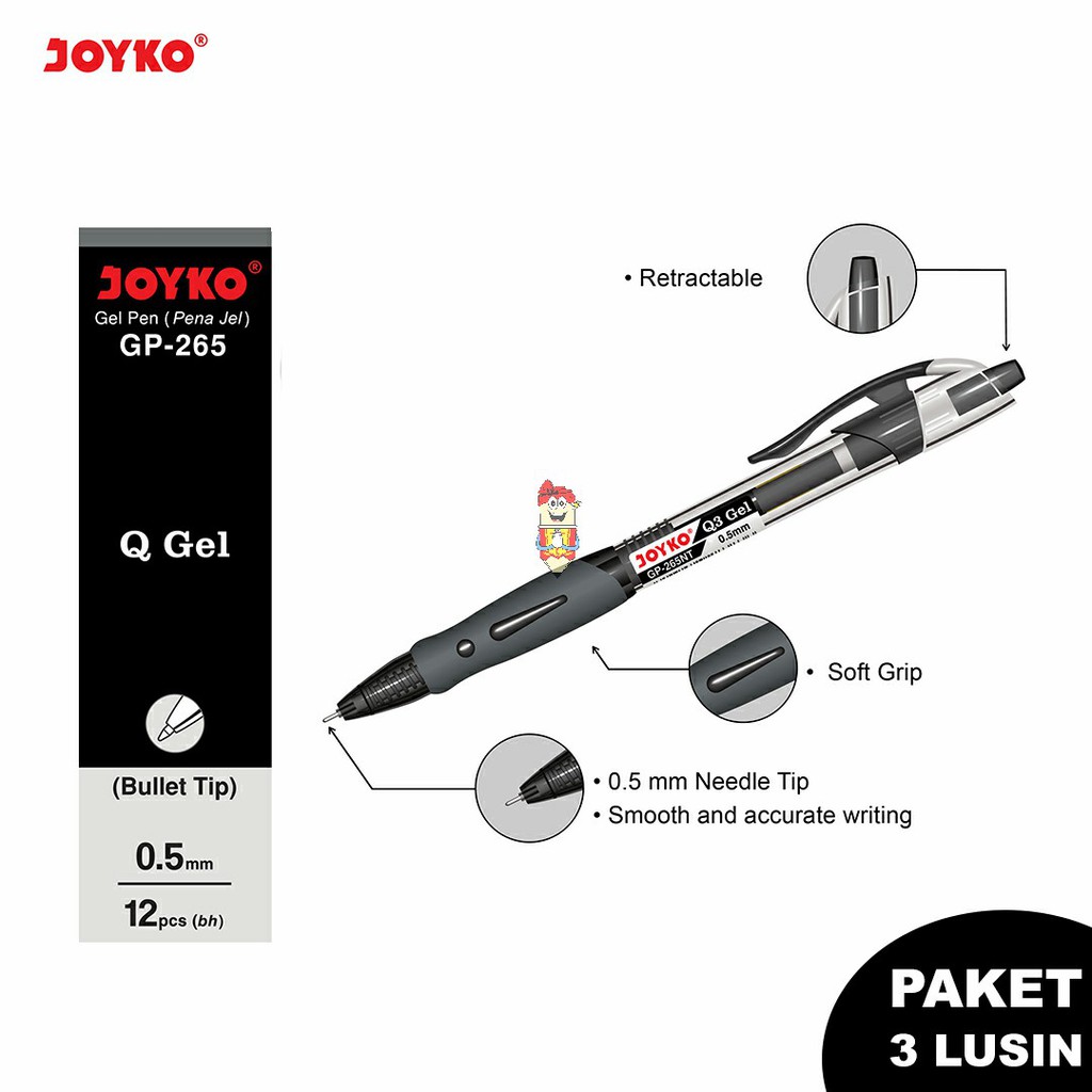 

| PAKET HEMAT | gell pen Joyko GP-265 0.5mm Black 3 lusin