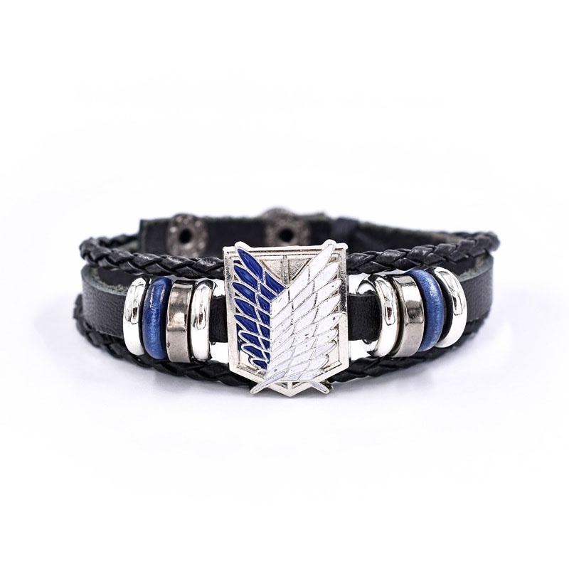 Gelang Bahan Zinc Alloy Dan Kulit Desain Anime Attack on Titan Untuk Pria Dan Wanita