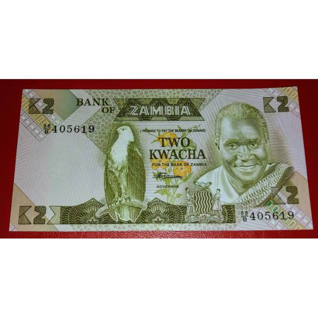 Uang Asing Kertas Zambia 2 Kwacha