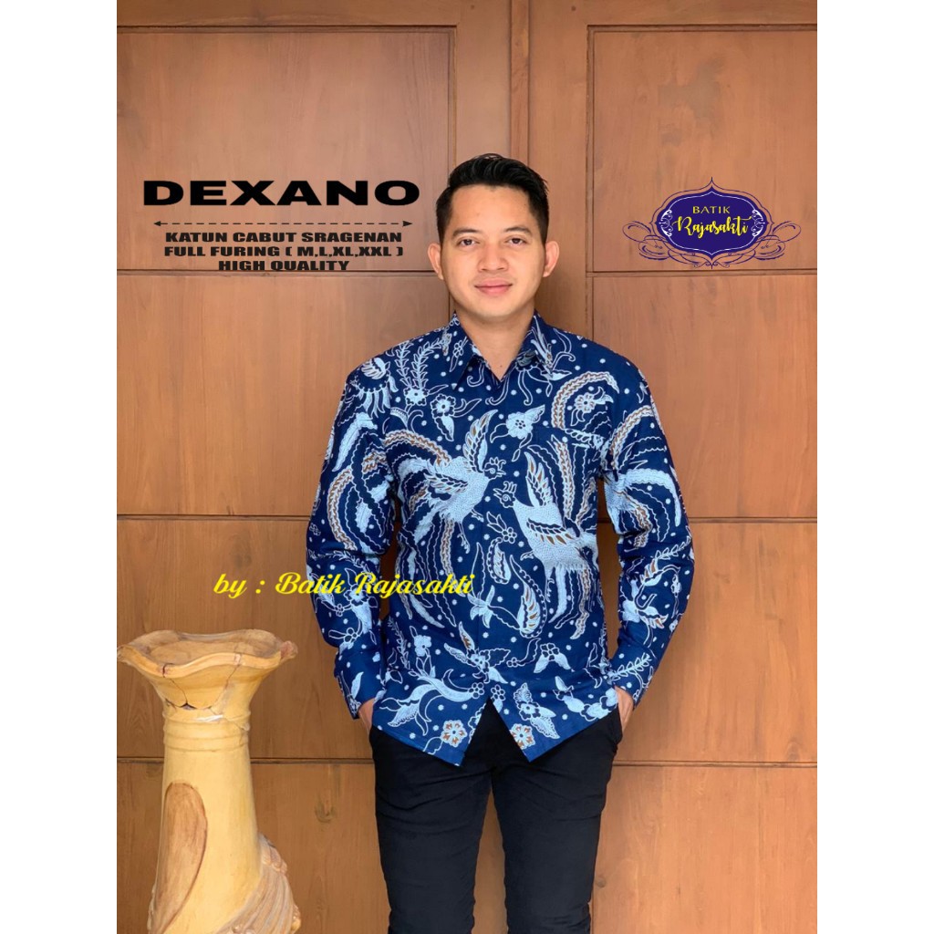 DEXANO Kemeja Batik Pria Lengan Panjang Katun Halus FULL FURING Rajasakti