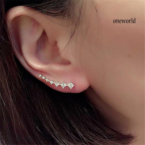 OW@ Women's Fashion Line Rhinestones Zircon Earrings Ear Hook Clip Stud Jewelry