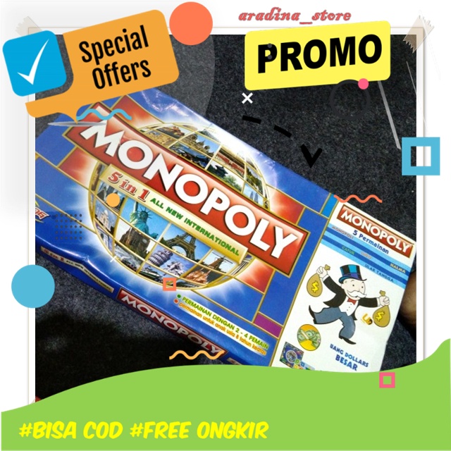 Mainan Monopoli Lengkap Murah Ukuran Besar Monopoli 5 in 1 International ORI Board Game Indonesia