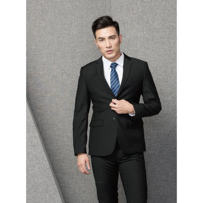 Blazer Jas Pria Setelan Jas Formal Pria Slimfit Jet Black Casual 2in1 Bahan High Twist Hitam S Shopee Indonesia