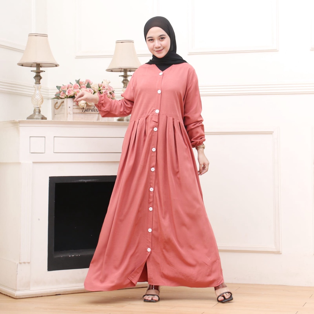 TERBARU GAMIS RAYON POLOS FULL KANCING GAMIS RAYON PREMIUM KANDEL TUR ADEM