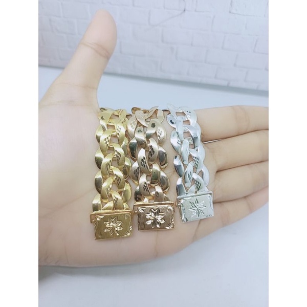 GELANG RANTAI KEPANG BESAR&amp;KECIL+ UKIR BLINK / GELANG PERAK ASLI SILVER 925 LAPIS EMAS/ GELANG FASHION WANITA TERBARU