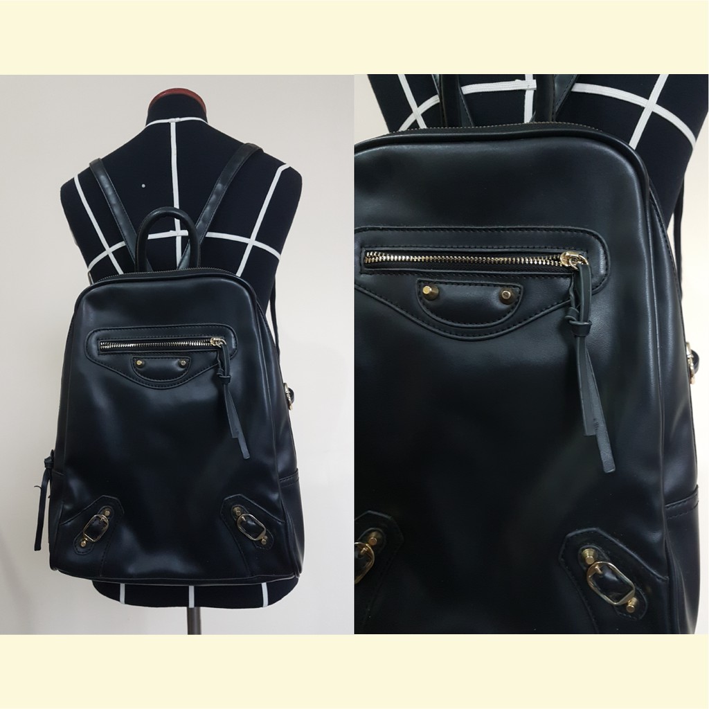 (preloved) Tas Hitam Ransel Stylish Backpack Wanita Kulit Branded Donatello Multifungsi