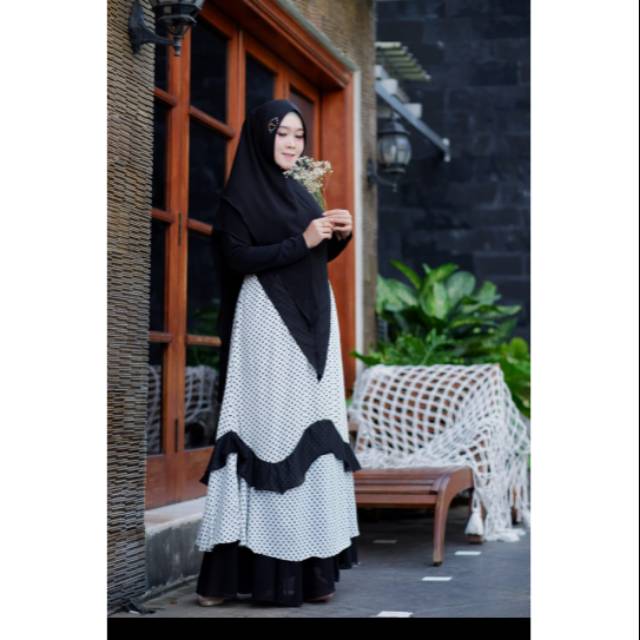 Set Dress polka hitam ORI yodizein