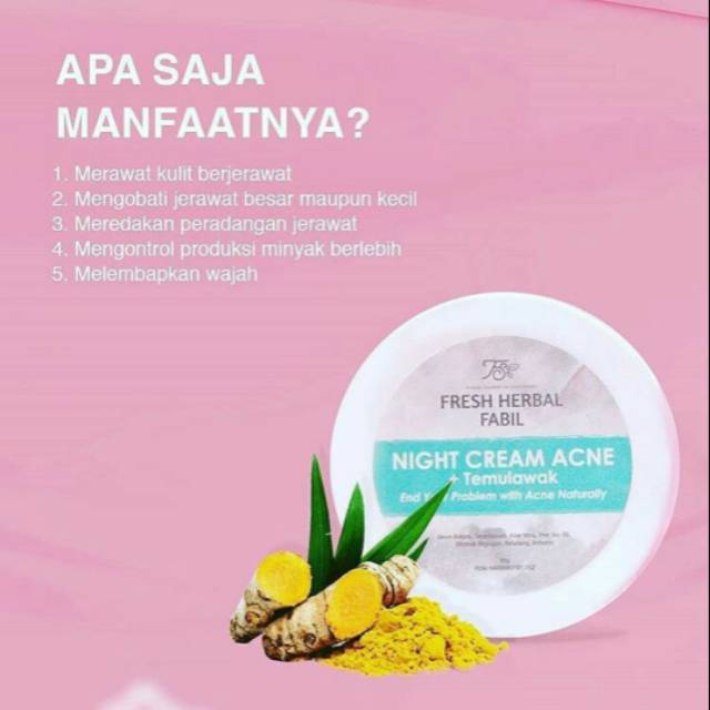 Night cream temulawak fabil skin care fabil beauty BPOM cream acne halal cream jerawat