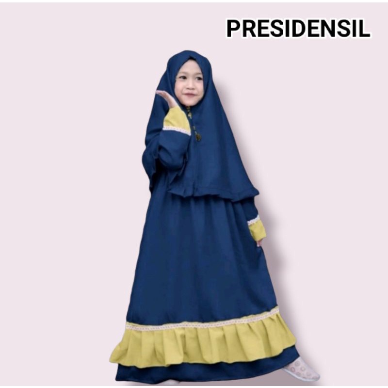 Baju Anak 5-6 Tahun AURE SYARI KIDS/Gamis Muslim Anak/Dress Maxi Bergo Hijab Muslimah Anak - Abu-abu