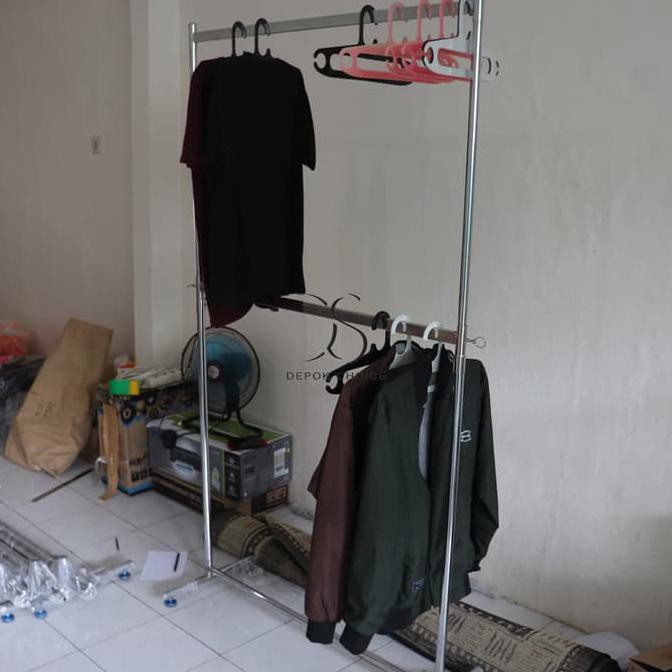 Gawangan Baju 2 Susun Kotak| Gawang Hanger | Gawangan | Gawangan Baju - Dengan Roda