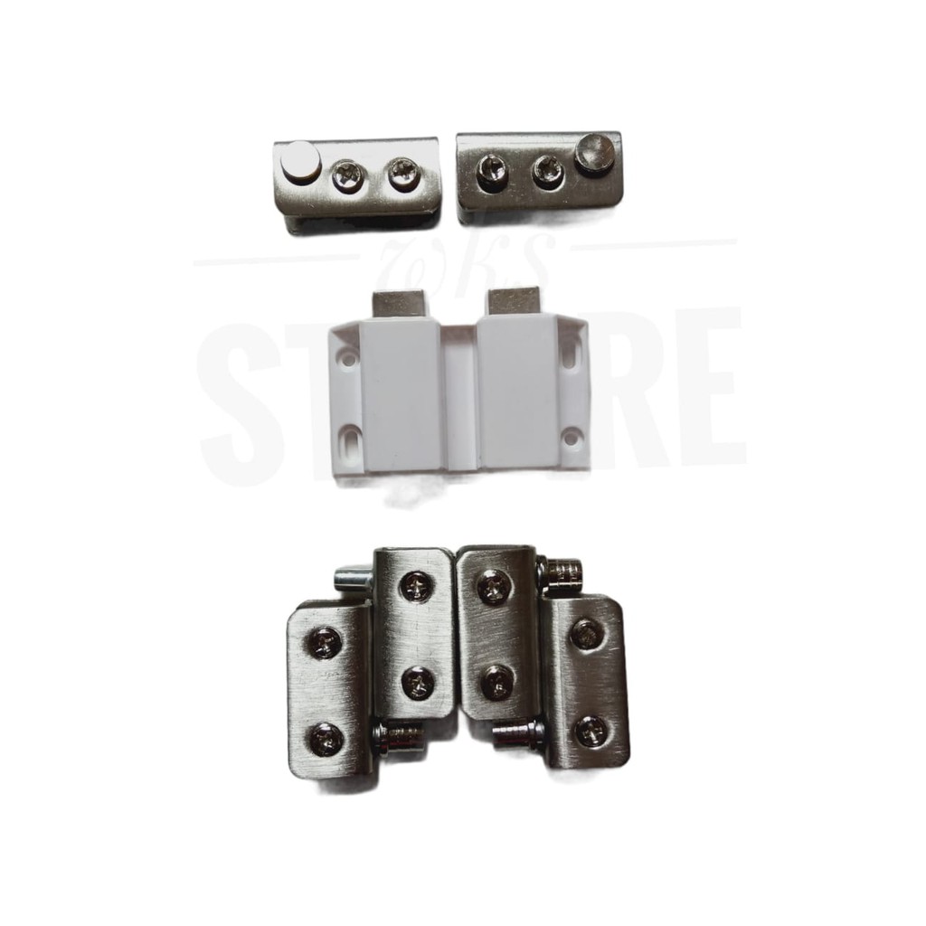 ENGSEL KACA JEPIT SS +MAGNET PUSH PINTU LEMARI KACA DOUBLE PUTIH