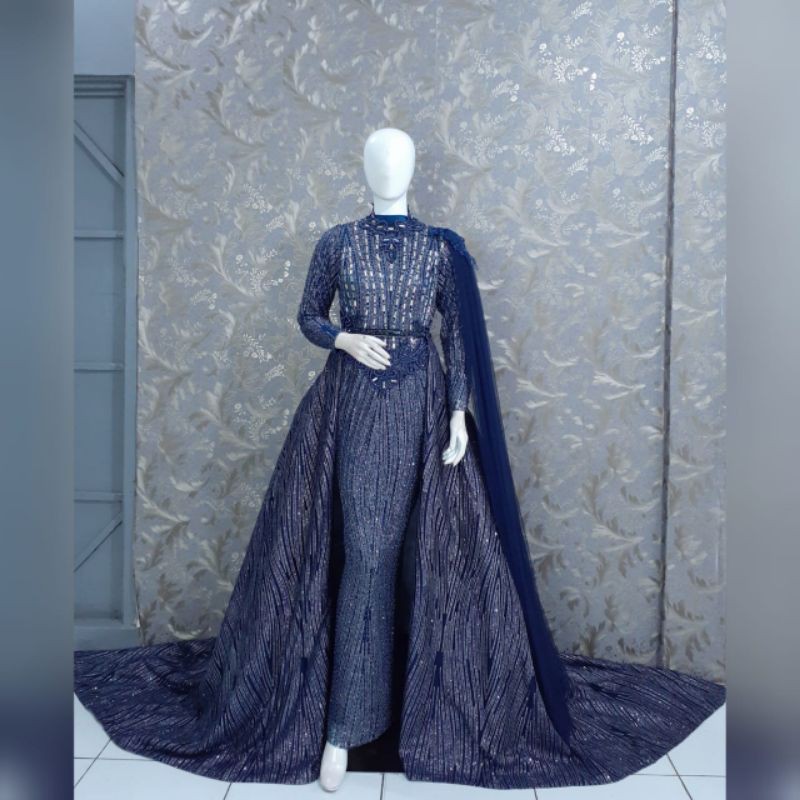 Gaun pengantin akad kebaya langsung konveksi bahan sequin