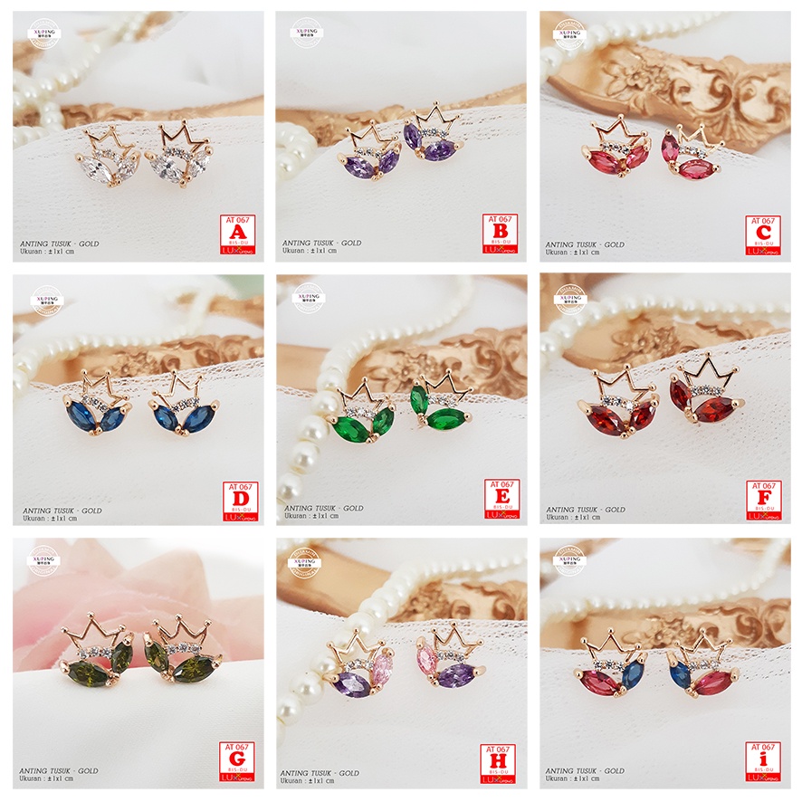 AT 067 Anting Xuping Tusuk Premium Mata Zirkon Hijau Perhiasan Wanita Lapis Emas Luxx Xuping