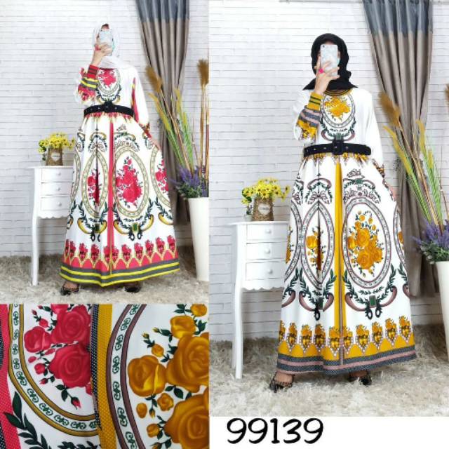Gamis motif bunga bahan scuba import
