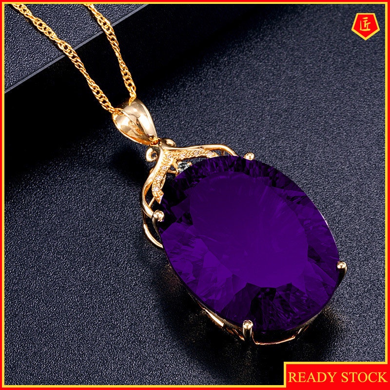 [Ready Stock]Fashion New Luxury Amethyst Pendant Micro-Inlaid Full Diamond Necklace