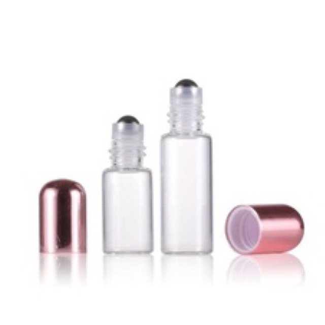 3ml Botol Clear Tutup Rose Gold Pink Roll On Glass Perfume Essential Oil Vials Stainless Roller Ball Travel Clear Bottle