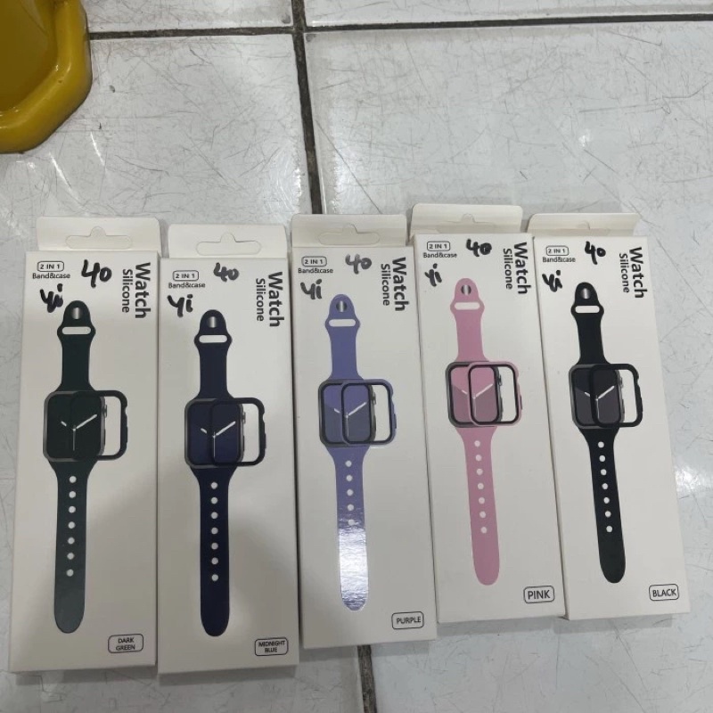 Tali Strap Apple Watch 38mm 40mm 42mm 44mm Tempered Glass Case Strap - Hitam, 38mm