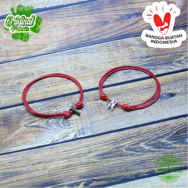 7.7 BIG SALE Gelang Tali Kulit Merah Inisial Abjad