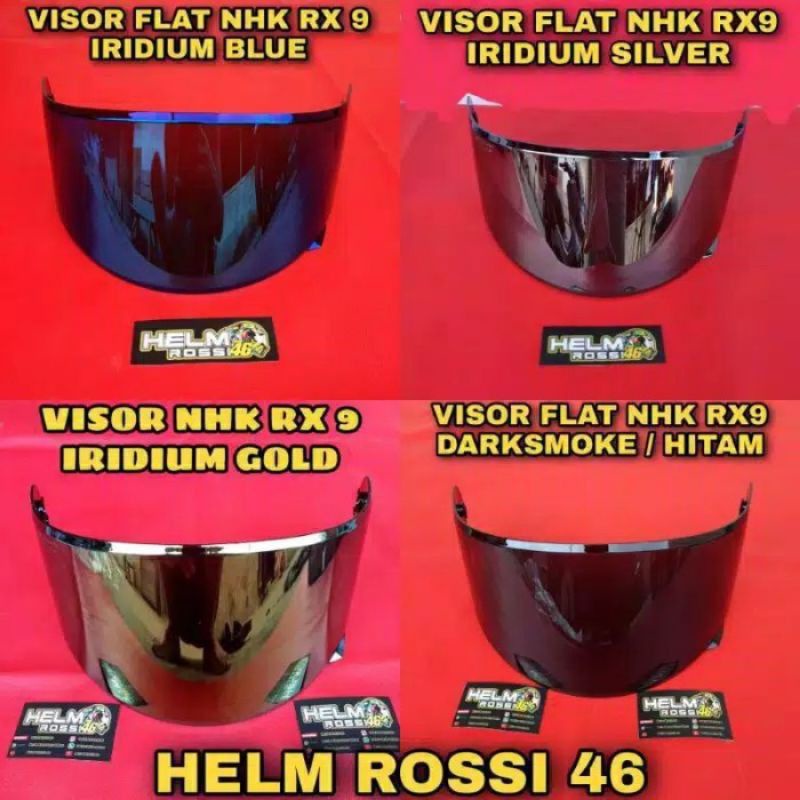 Paket flat visor iridium silver iridium blue NHK RX9 GM racepro 1paket + rachet + kaca helm NHK + GM