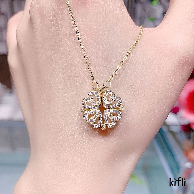 Kalung,Anti Karat,Korea Hati Berlian,Empat Daun Semanggi Liontin Kalung,Aksesoris Fashion