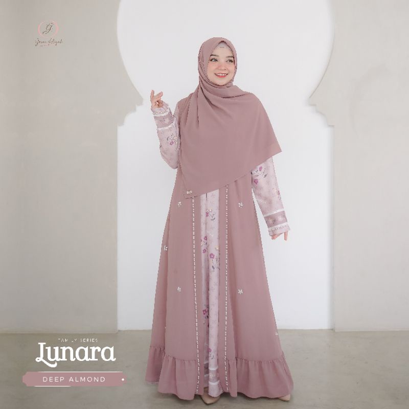 Lunara dress size M dan XL warna deep almond with pasmina By Gerai aliyah