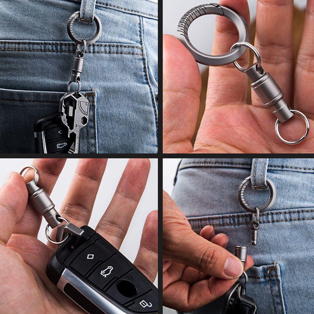 Needway Titanium Alloy Keyring Portable Mini Klip Lock Holder Putar Gesper Pinggang Sabuk Ganda Dilepas Tarik Gantungan Kunci
