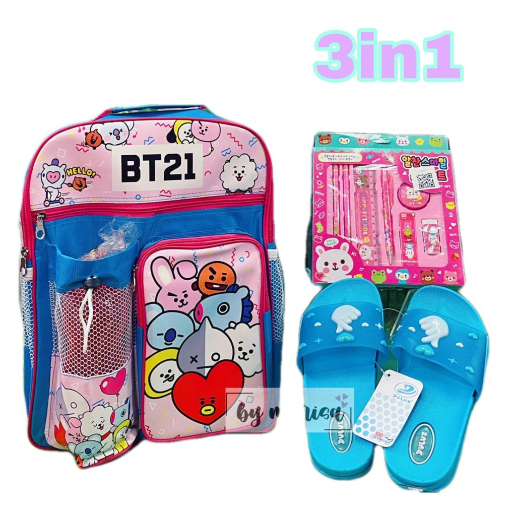 Tas Anak Perempuan BT21 Blue 4 In 1 Ransel Sekolah Anak Paud TK SD