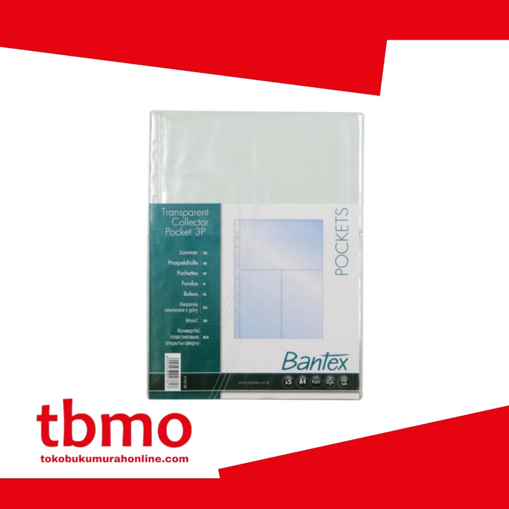 TBMO COLLECTOR POCKET A4 1X3P TRANSPARANT TP 0.12 @5PCS BANTEX 2152 08 / SHEET PROTECTOR