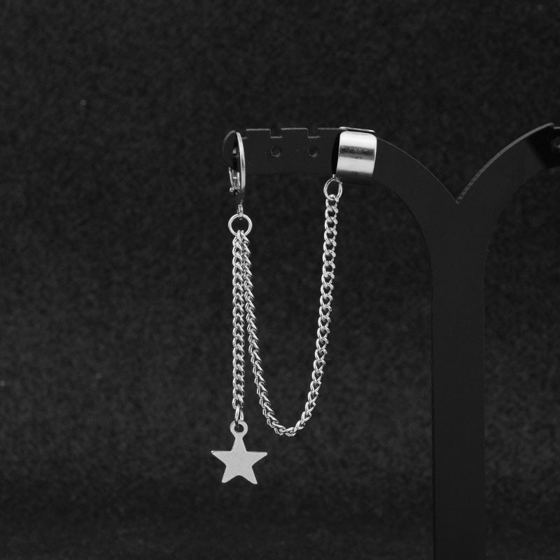 [Bayar Di Tempat]BTS J-hope Long Chain Double Clips Star Pendant Personality Earring