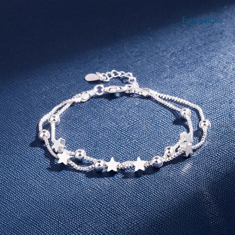 Gelang Tangan Sterling Silver 925 Dengan Hiasan Bintang + Batu Zircon Untuk Wanita