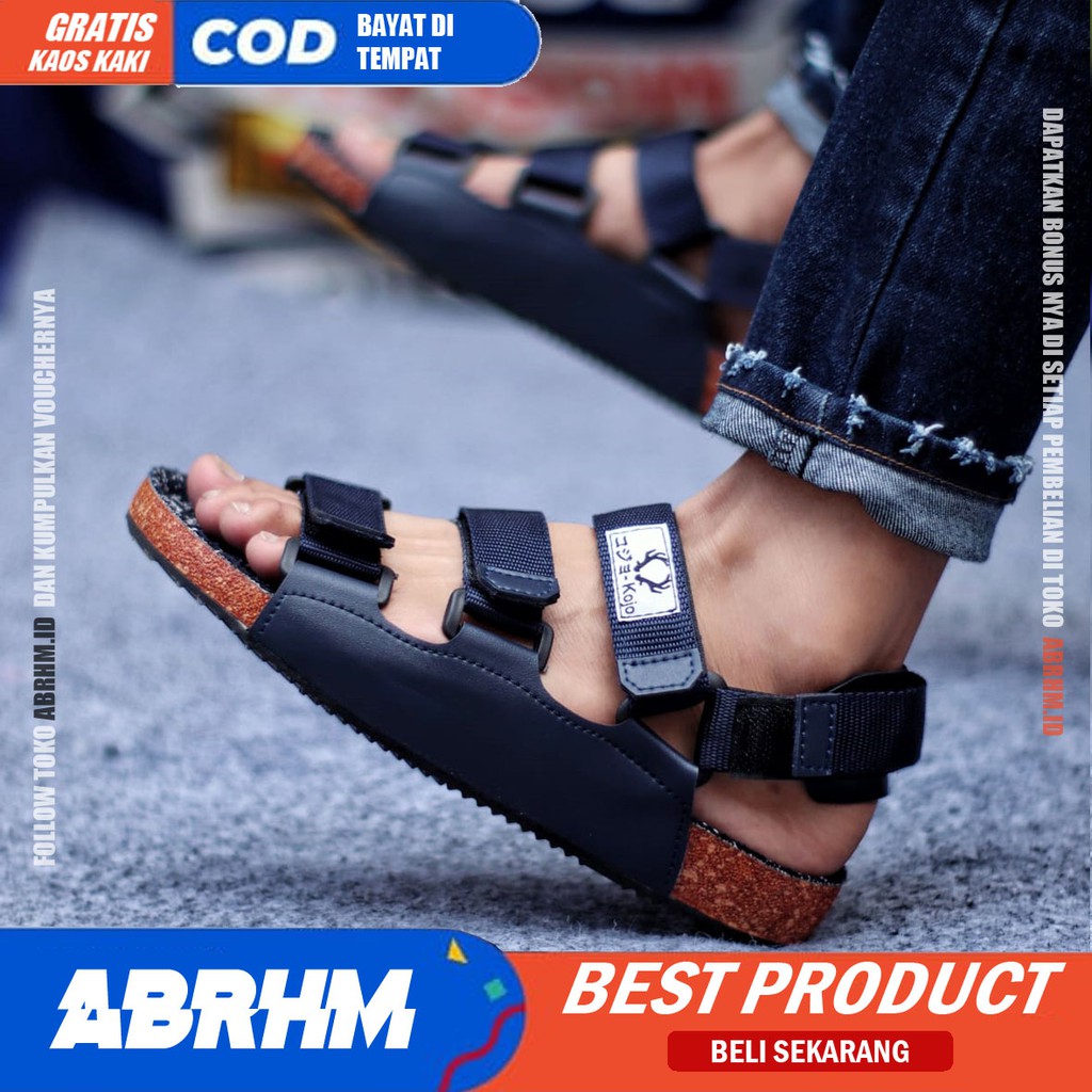 ABRHM - SANDAL PRIA SLIDE SANTAI KASUAL SEMI KULIT KJ001