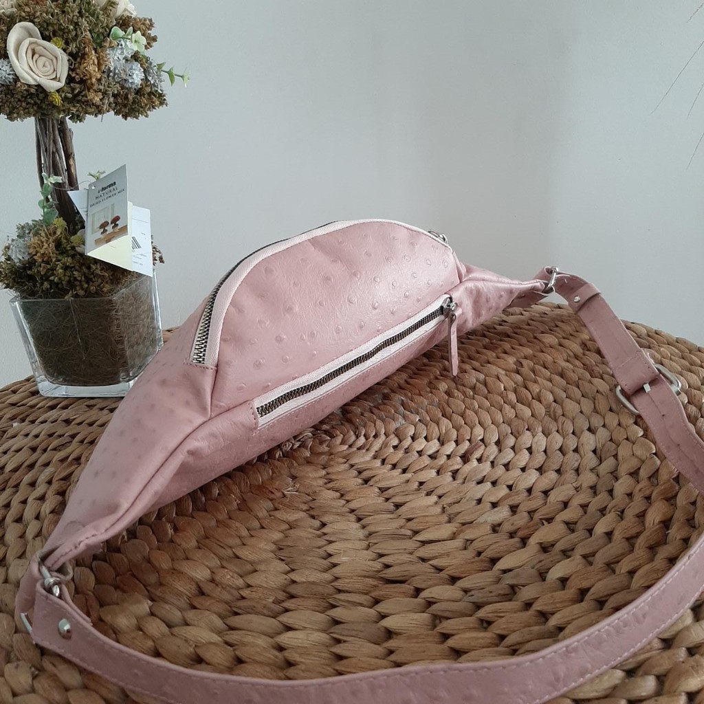 waistbag wanita kulit asli warna pink tas selempang khas kota garut