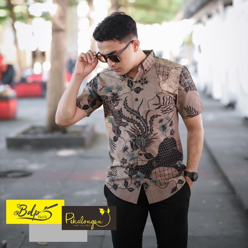 Hem Batik Pria Cowok Lengan Pendek Trendy Modern Pekalongan M L XL XXL Kemeja Baju Batik Pria Laki Laki Lengan Pendek