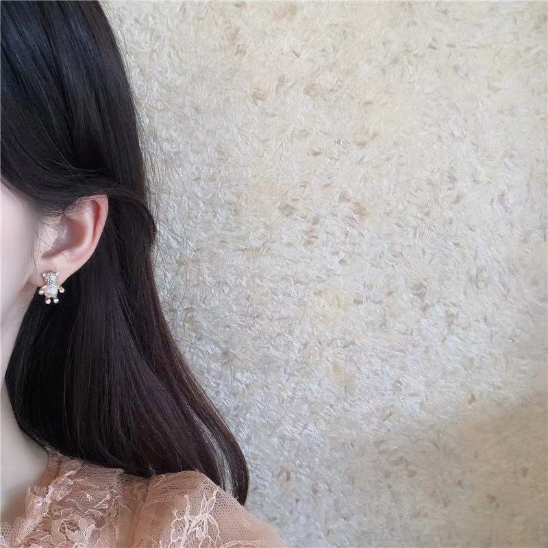 Sterling silver jarum Korea Selatan Dongdaemun berlian imitasi Beruang mutiara stud anting-anting se