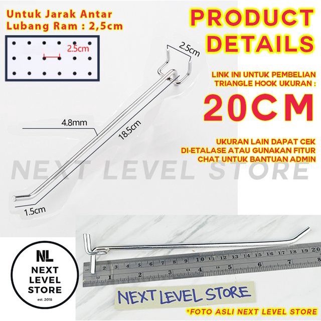 Triangle Hook Ram Tripod 20 CM Display Besi Stainless TEBAL 4.8mm 5mm