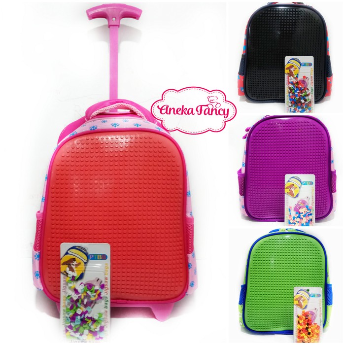 Terpercaya Tas Lego Troli Tas Sekolah Anak Tk Tas Import Bermain Lego   Fuchsia Unik