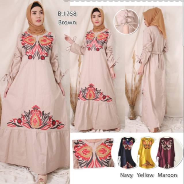 Gamis Busui XXL / LD 100 CM - LD 108 CM Bordir Katun Stret 1758#
