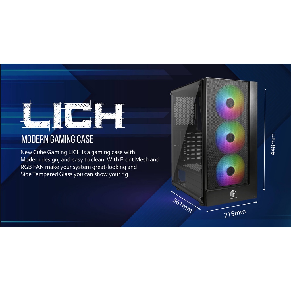 Cube Gaming Lich Black White with 3 Fan RGB Casing PC Gaming