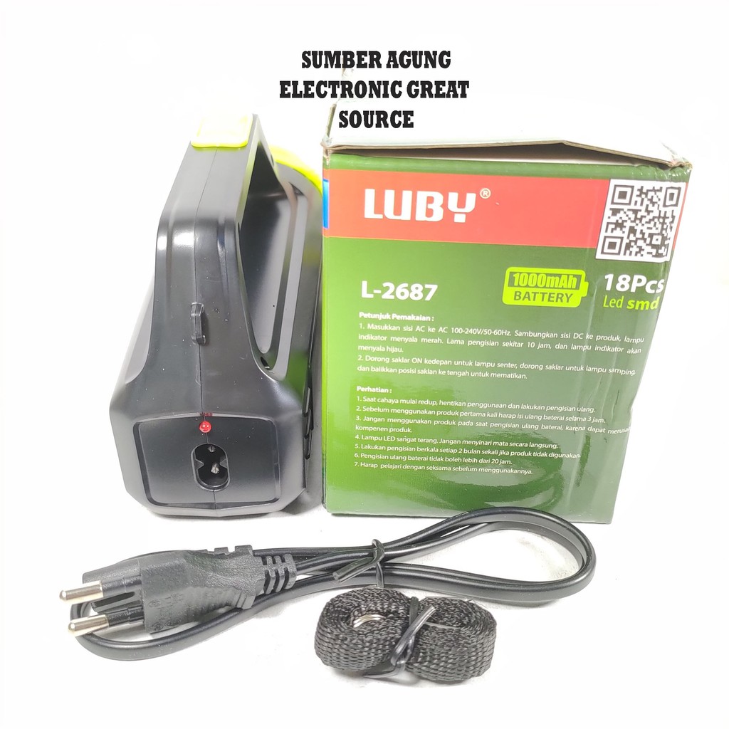 Luby L2687 Senter Tangan Hijau Jumbo Besar 5W Tahan 6Jam 1500mAh Awet