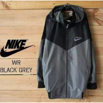 Jaket Parasut Nike Abu Tua Hitam Jaket Olahraga Pria Wanita-hitam abu tua