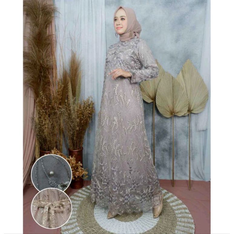 Gamis Dewasa Brukat Kebaya Tile Maxy Dress Wanita Muslim Brukat / Jumbo LD 90-120 Cm Premium