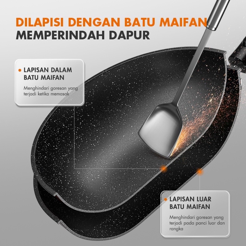 Gaabor Teflon Non-Stick Wokpan Anti Lengket Wajan Penggorengan 32 cm  / GW-A32A / GW-A32A01 / GW-A32A02