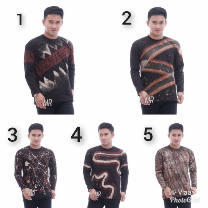 Baju Kaos pria distro lengan panjang motif batik coklat terbaru - No 3, M