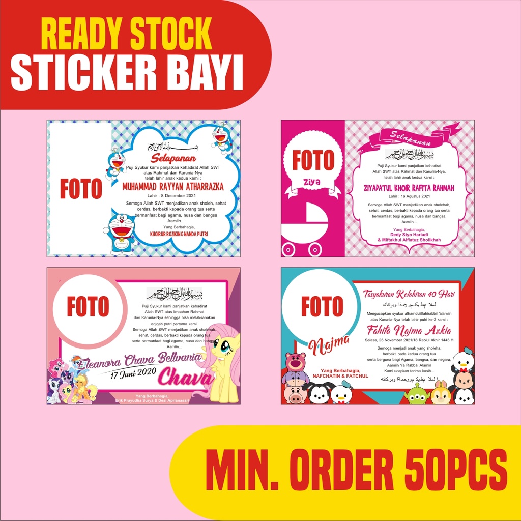 ( COD ) Sticker Ucapan Kelahiran AQIQAH SELAPAN TEDHAK SITEN seri 1